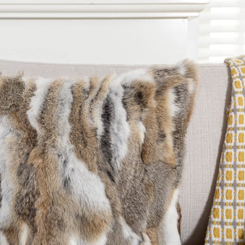 yingda1992 Rabbit Hide Skin Fur Pillowcase Throw Decorative for Living Room,Beds Cushion Cover Fur Pillow Case Cushion Cover (Yellow 50Ã—50cmï¼ˆ20inÃ—20inï¼‰ - Image 2